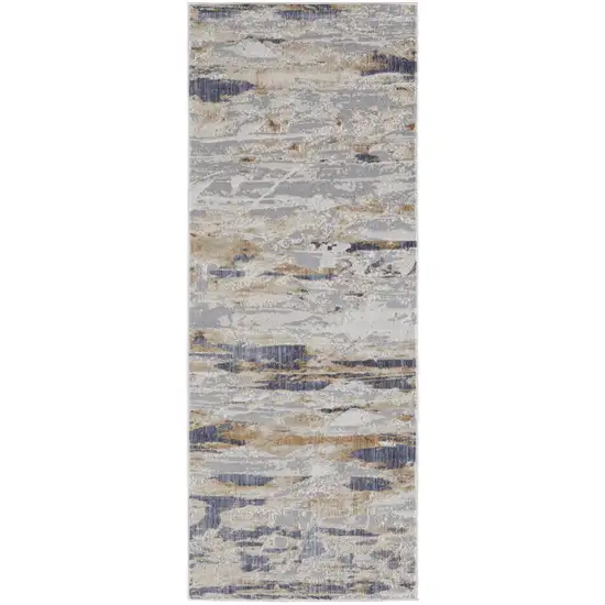 8' Tan Orange And Ivory Abstract Power Loom Distressed Runner Rug Photo 1