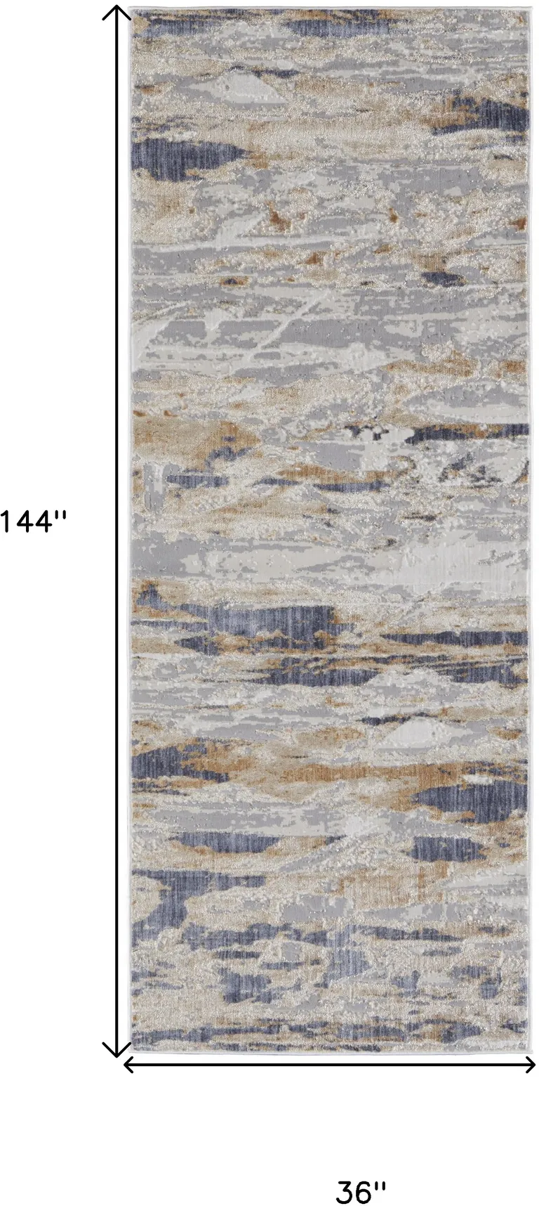 12' Tan Orange And Ivory Abstract Power Loom Distressed Runner Rug Photo 5