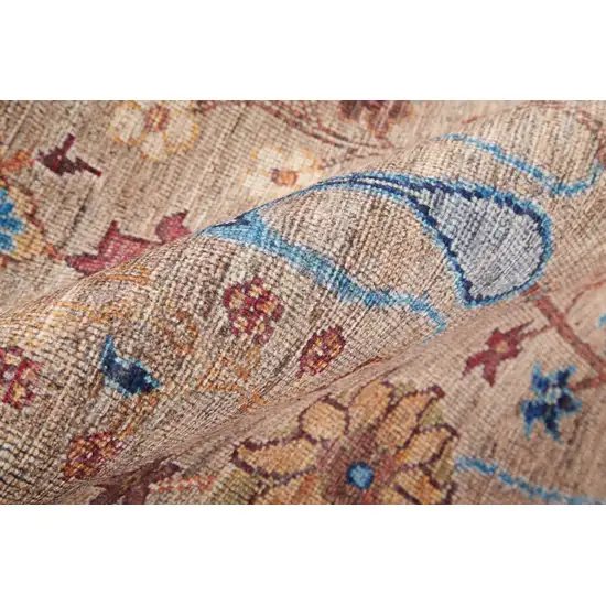 8' Tan Pink And Blue Floral Power Loom Runner Rug Photo 5