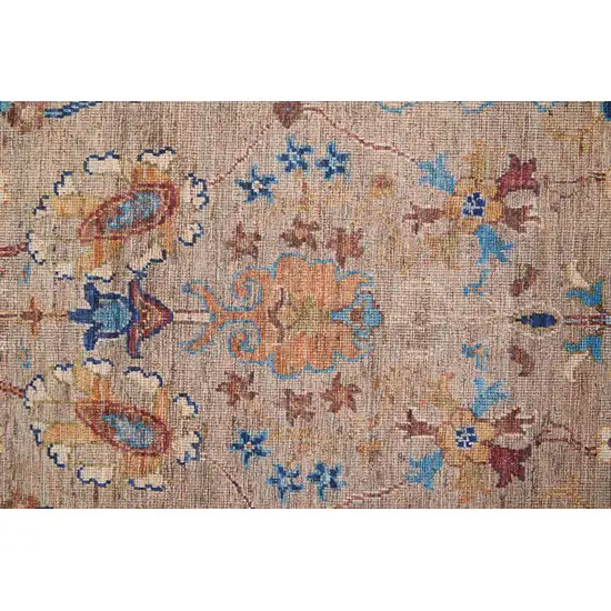 8' Tan Pink And Blue Floral Power Loom Runner Rug Photo 2