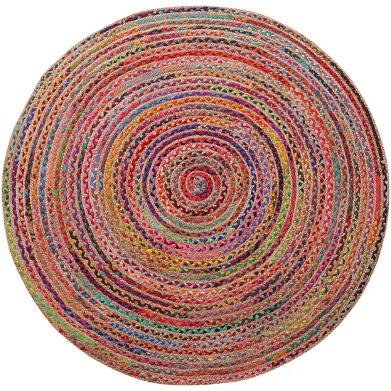 7' Tan Round Geometric Hand Braided Area Rug Photo 1