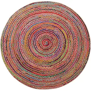 Photo of 7' Tan Round Geometric Hand Braided Area Rug