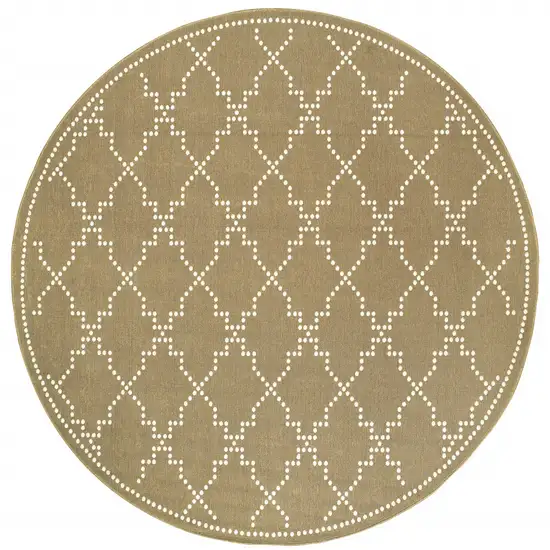 8' Tan Round Geometric Stain Resistant Indoor Outdoor Area Rug Photo 2