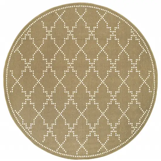 8' Tan Round Geometric Stain Resistant Indoor Outdoor Area Rug Photo 1