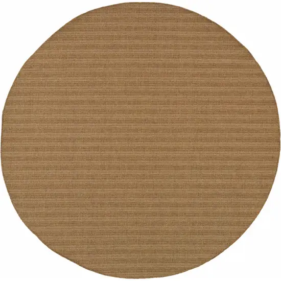 8' Tan Round Striped Stain Resistant Indoor Outdoor Area Rug Photo 1