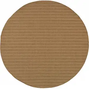 Photo of 8' Tan Round Striped Stain Resistant Indoor Outdoor Area Rug