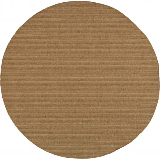 8' Tan Round Striped Stain Resistant Indoor Outdoor Area Rug Photo 2