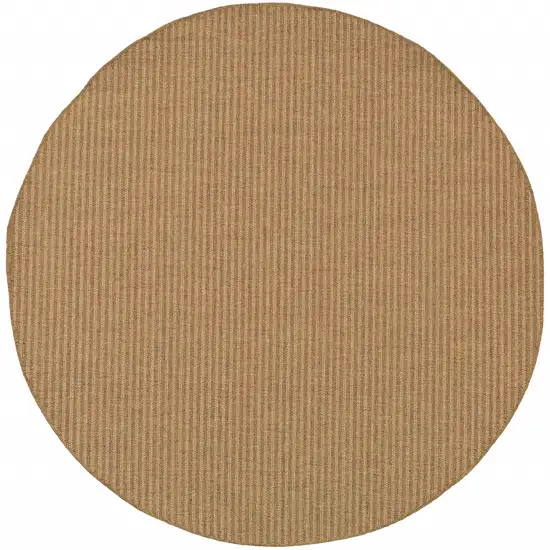 8' Tan Round Striped Stain Resistant Indoor Outdoor Area Rug Photo 1