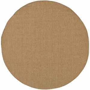 Photo of 8' Tan Round Striped Stain Resistant Indoor Outdoor Area Rug