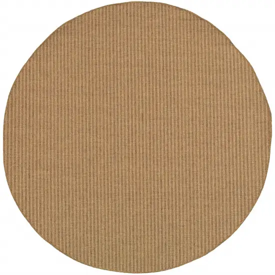 8' Tan Round Striped Stain Resistant Indoor Outdoor Area Rug Photo 2