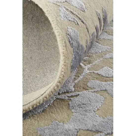 8' Tan Silver And Gray Wool Floral Tufted Handmade Runner Rug Photo 3