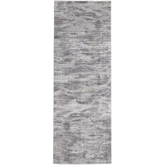 8' Tan Taupe And Gray Abstract Power Loom Distressed Stain Resistant Runner Rug Photo 1