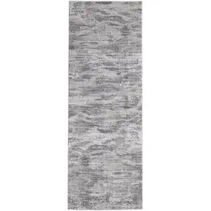 Photo of 8' Tan Taupe And Gray Abstract Power Loom Distressed Stain Resistant Runner Rug