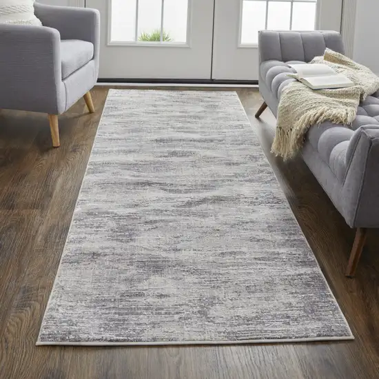 8' Tan Taupe And Gray Abstract Power Loom Distressed Stain Resistant Runner Rug Photo 4