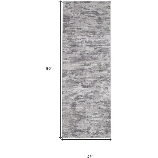 8' Tan Taupe And Gray Abstract Power Loom Distressed Stain Resistant Runner Rug Photo 7