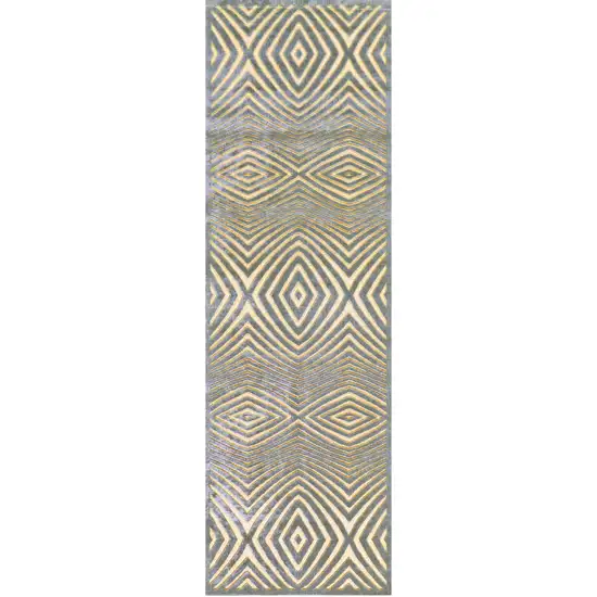 8' Tan and Gray Abstract Power Loom Runner Rug Photo 2