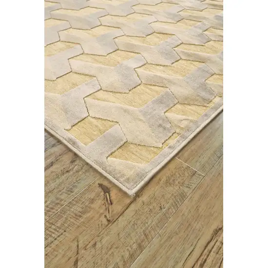 8' Tan and Gray Geometric Power Loom Runner Rug Photo 4