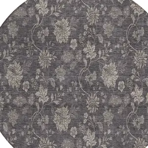 Photo of 8' Taupe And Beige Round Floral Washable Indoor Outdoor Area Rug