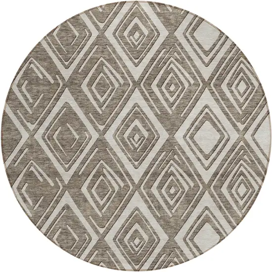 8' Taupe And Beige Round Geometric Washable Indoor Outdoor Area Rug Photo 2