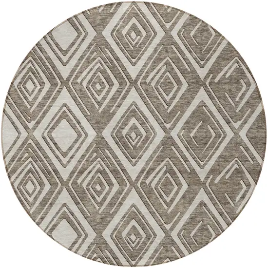 8' Taupe And Beige Round Geometric Washable Indoor Outdoor Area Rug Photo 6