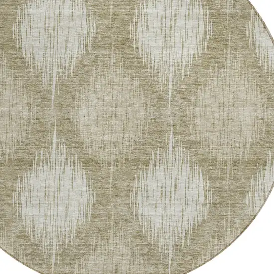 8' Taupe And Beige Round Ikat Washable Indoor Outdoor Area Rug Photo 6