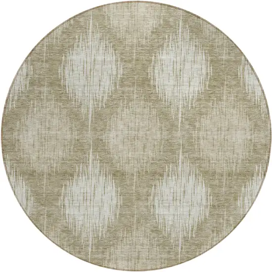 8' Taupe And Beige Round Ikat Washable Indoor Outdoor Area Rug Photo 2