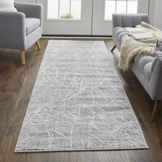 8' Taupe And Gray Abstract Power Loom Distressed Stain Resistant Runner Rug Photo 4