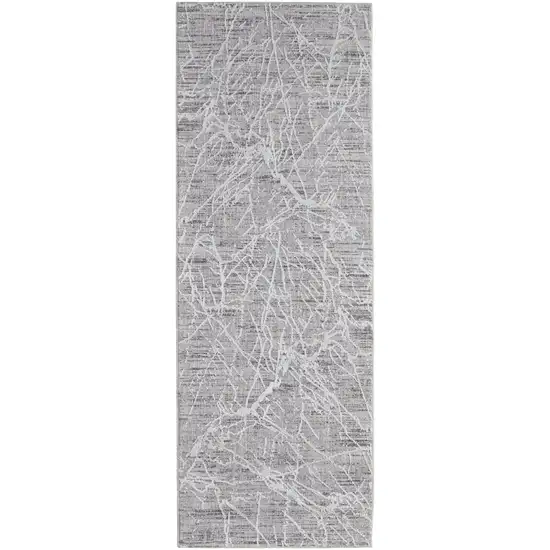 8' Taupe And Gray Abstract Power Loom Distressed Stain Resistant Runner Rug Photo 1