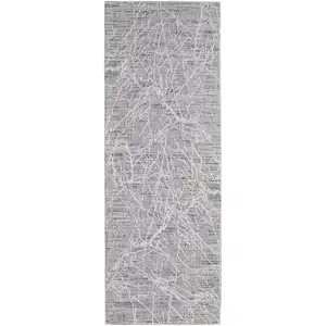 Photo of 8' Taupe And Gray Abstract Power Loom Distressed Stain Resistant Runner Rug