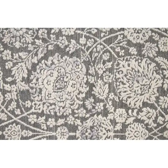 8' Taupe And Ivory Floral Power Loom Runner Rug Photo 6