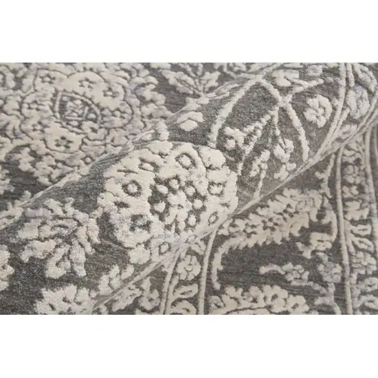 8' Taupe And Ivory Floral Power Loom Runner Rug Photo 5