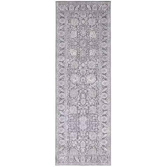 8' Taupe And Ivory Floral Power Loom Runner Rug Photo 1