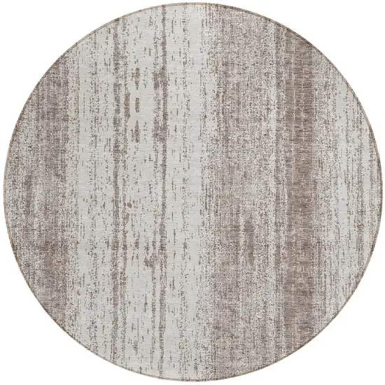 8' Taupe And Ivory Round Striped Washable Indoor Outdoor Area Rug Photo 4