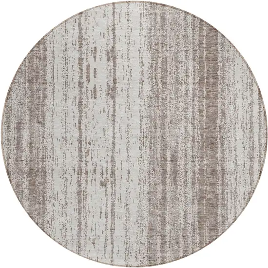 8' Taupe And Ivory Round Striped Washable Indoor Outdoor Area Rug Photo 2