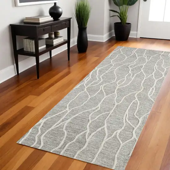 8' Taupe And Ivory Wool Abstract Tufted Handmade Stain Resistant Runner Rug Photo 1