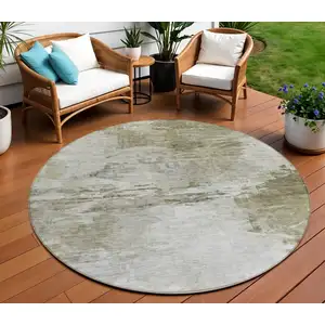 Photo of 8' Taupe Beige And Brown Round Abstract Washable Indoor Outdoor Area Rug