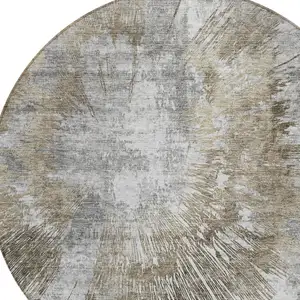 Photo of 8' Taupe Beige And Brown Round Abstract Washable Indoor Outdoor Area Rug