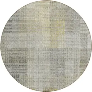 Photo of 8' Taupe Beige And Brown Round Abstract Washable Indoor Outdoor Area Rug