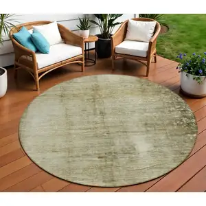 Photo of 8' Taupe Beige And Chocolate Round Abstract Washable Indoor Outdoor Area Rug