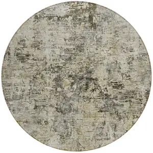 Photo of 8' Taupe Beige And Gray Round Abstract Washable Indoor Outdoor Area Rug