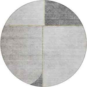 Photo of 8' Taupe Beige And Gray Round Abstract Washable Indoor Outdoor Area Rug