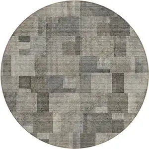 Photo of 8' Taupe Beige And Gray Round Geometric Washable Indoor Outdoor Area Rug