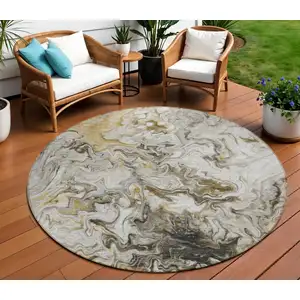 Photo of 8' Taupe Beige And Ivory Round Abstract Washable Indoor Outdoor Area Rug