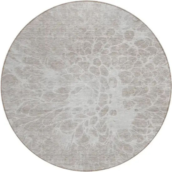 8' Taupe Beige And Ivory Round Abstract Washable Indoor Outdoor Area Rug Photo 2