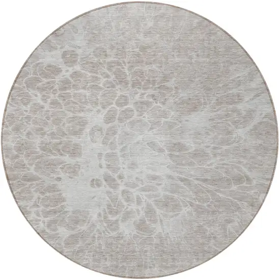 8' Taupe Beige And Ivory Round Abstract Washable Indoor Outdoor Area Rug Photo 5