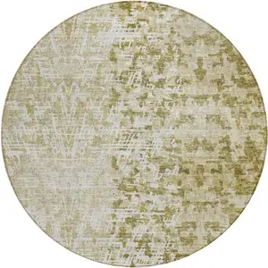 Photo of 8' Taupe Beige And Ivory Round Abstract Washable Indoor Outdoor Area Rug