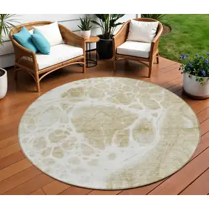 Photo of 8' Taupe Beige And Ivory Round Nautical Washable Indoor Outdoor Area Rug