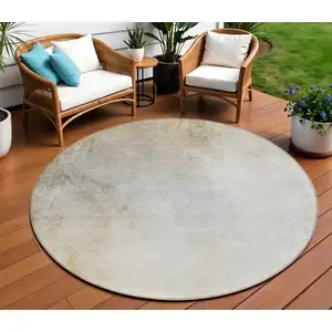 Photo of 8' Taupe Beige And Ivory Round Ombre Washable Indoor Outdoor Area Rug