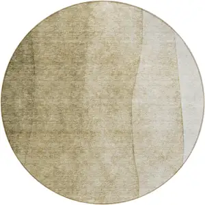 Photo of 8' Taupe Beige And Ivory Round Ombre Washable Indoor Outdoor Area Rug