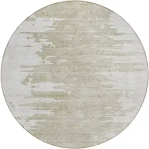 Photo of 8' Taupe Beige And Tan Round Abstract Washable Indoor Outdoor Area Rug